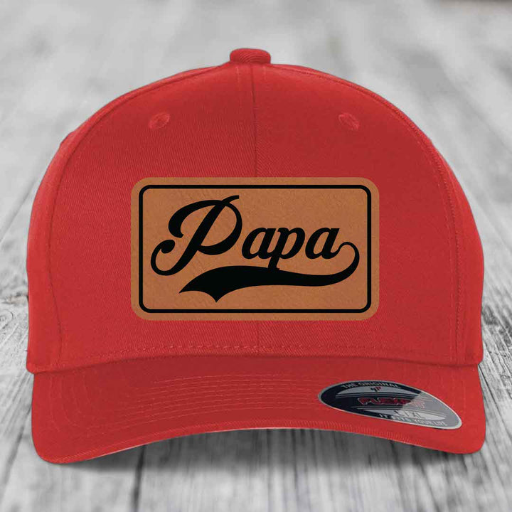 Papa - Leather Patch Hat - Rawhide to Black Patch - Flexfit 6277 Fitted Hat