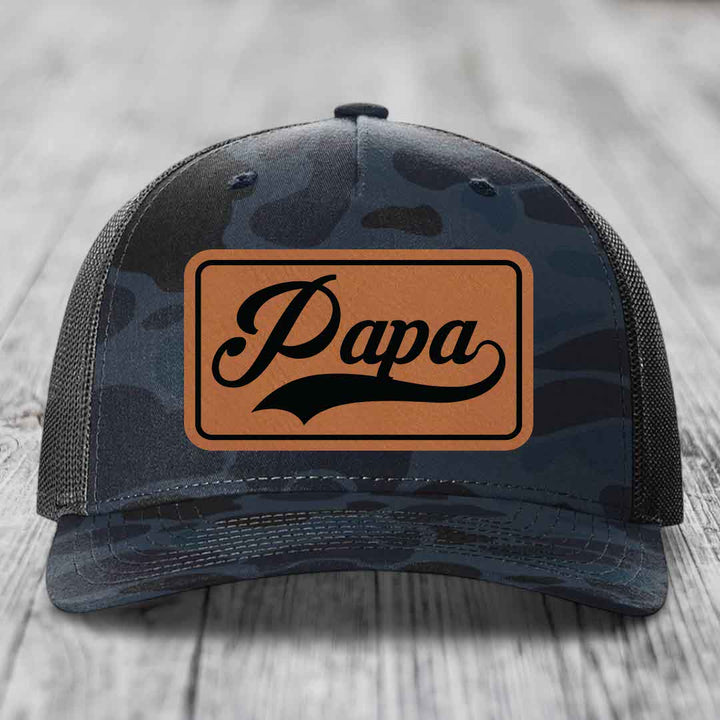 Papa - Leather Patch Hat - Rawhide to Black Patch - Richardson 112PFP Snapback Trucker Hat