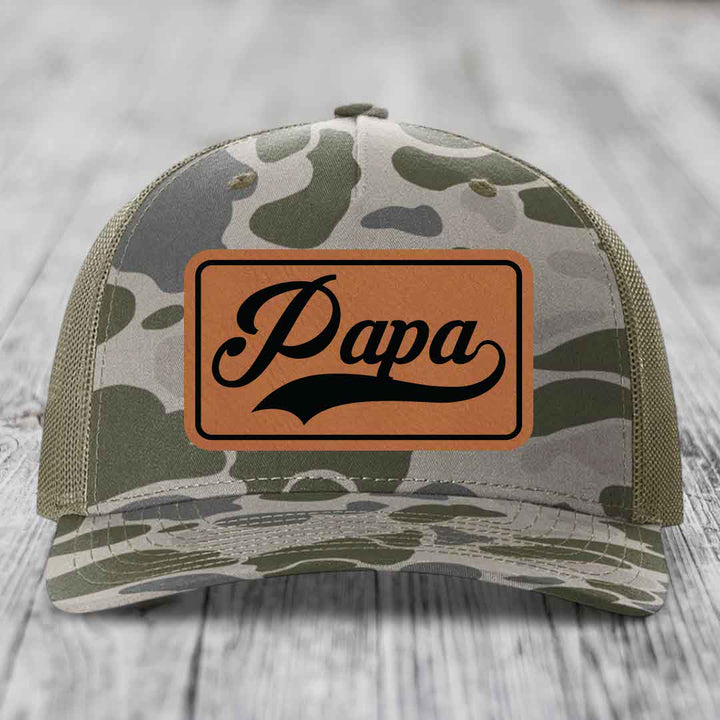 Papa - Leather Patch Hat - Rawhide to Black Patch - Richardson 112PFP Snapback Trucker Hat