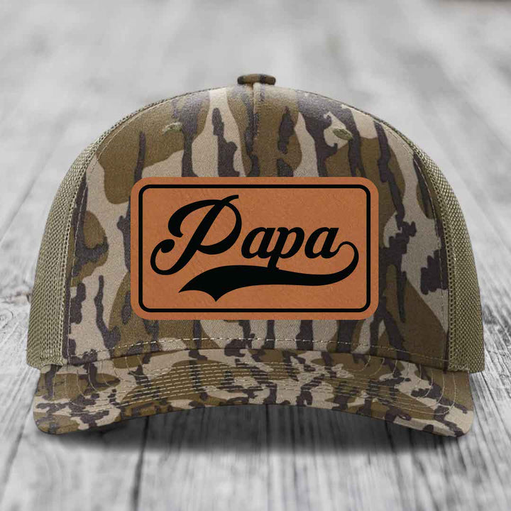 Papa - Leather Patch Hat - Rawhide to Black Patch - Richardson 112PFP Snapback Trucker Hat