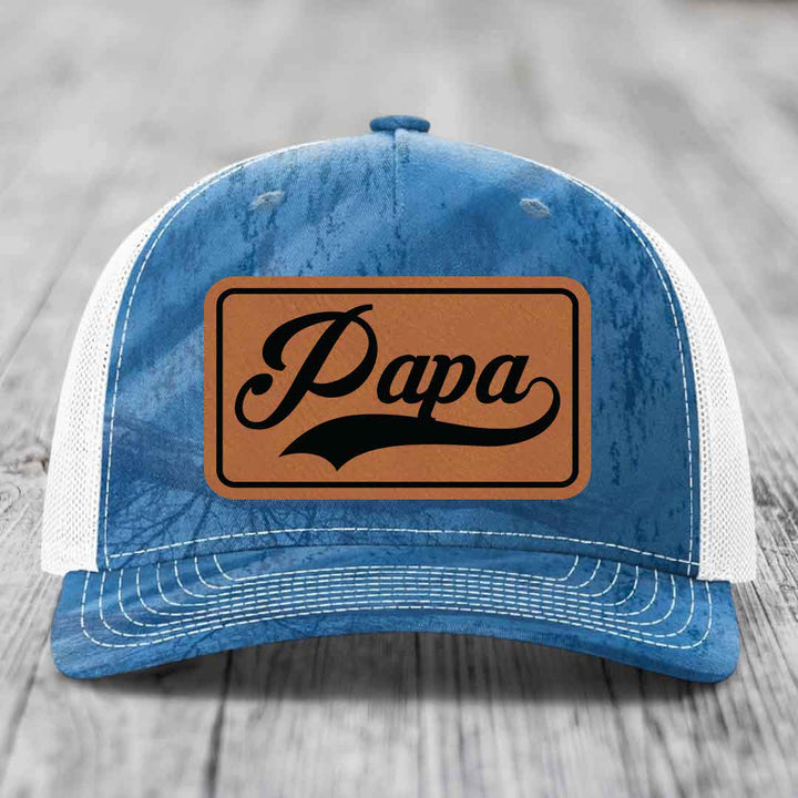 Papa - Leather Patch Hat - Rawhide to Black Patch - Richardson 112PFP Snapback Trucker Hat