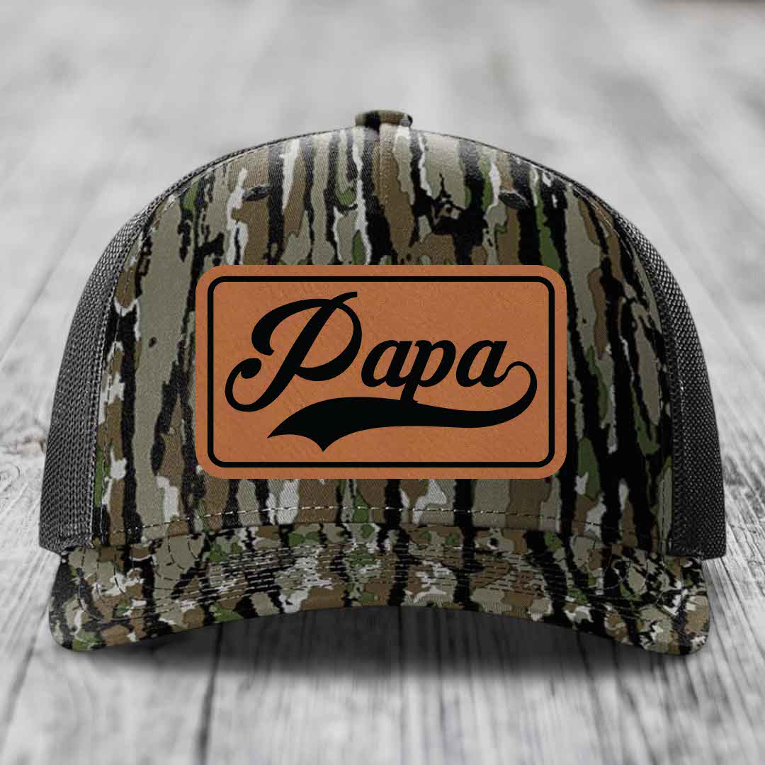 Papa - Leather Patch Hat - Rawhide to Black Patch - Richardson 112PFP Snapback Trucker Hat
