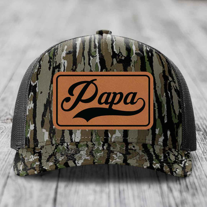 Papa - Leather Patch Hat - Rawhide to Black Patch - Richardson 112PFP Snapback Trucker Hat