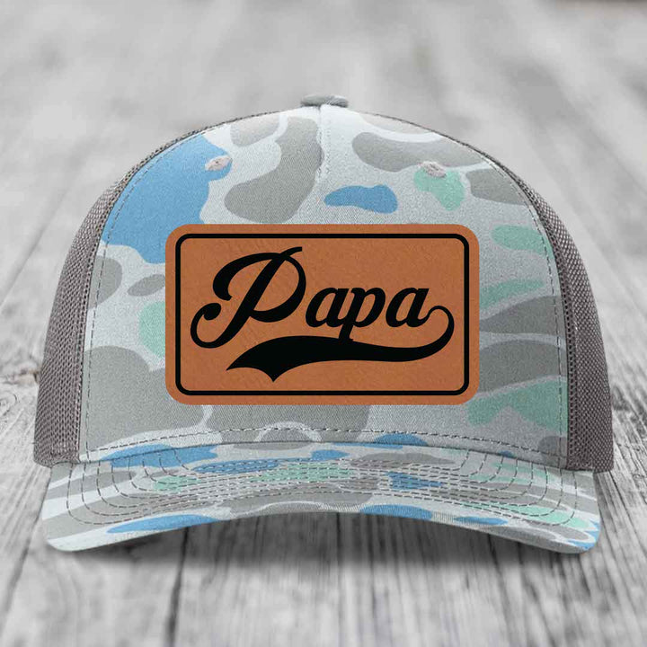 Papa - Leather Patch Hat - Rawhide to Black Patch - Richardson 112PFP Snapback Trucker Hat