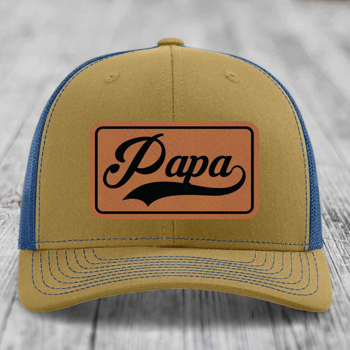 Papa - Leather Patch Hat - Rawhide to Black Patch - Richardson 112 Snapback Trucker Hat