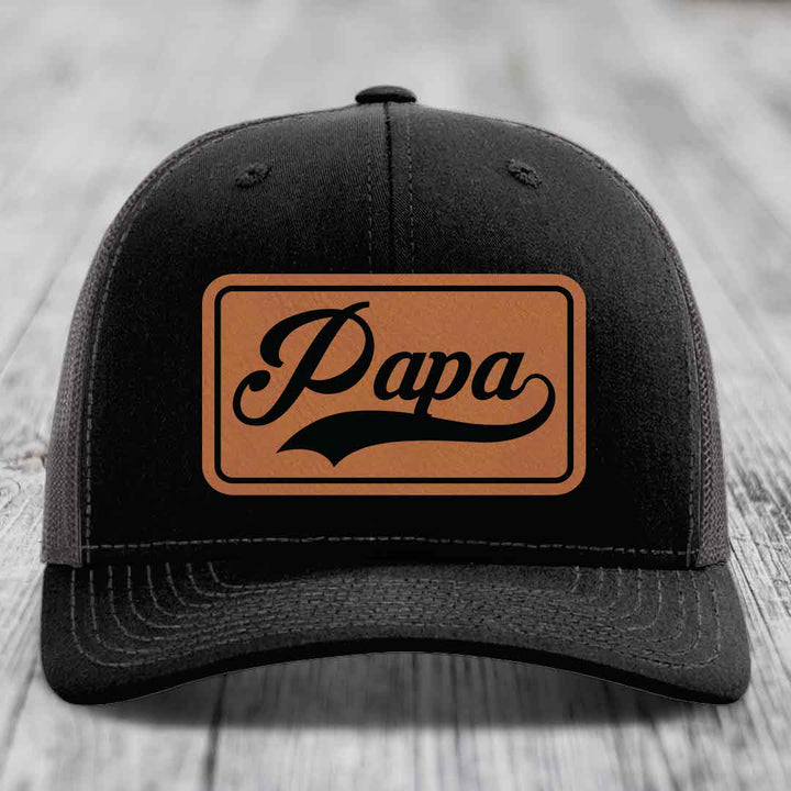 Papa - Leather Patch Hat - Rawhide to Black Patch - Richardson 112 Snapback Trucker Hat
