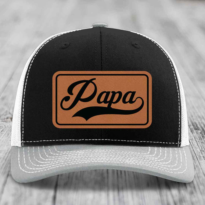 Papa - Leather Patch Hat - Rawhide to Black Patch - Richardson 112 Snapback Trucker Hat