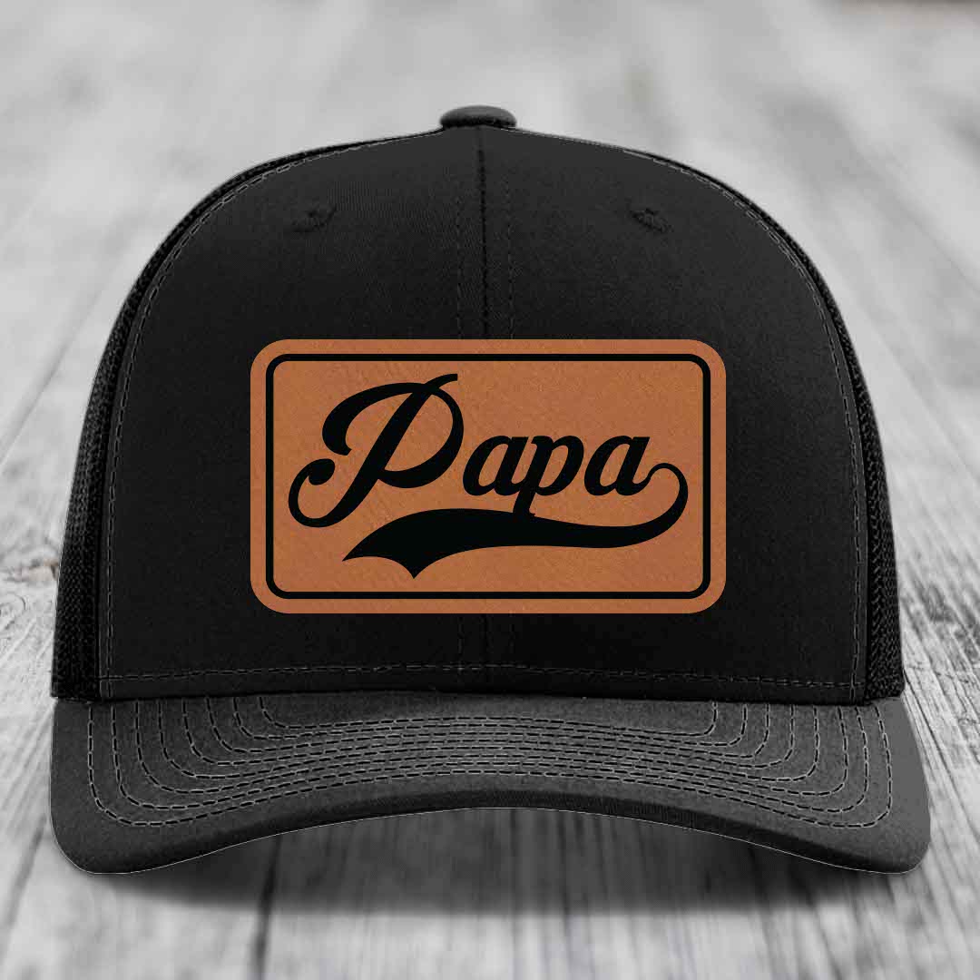 Papa - Leather Patch Hat - Rawhide to Black Patch - Richardson 112 Snapback Trucker Hat