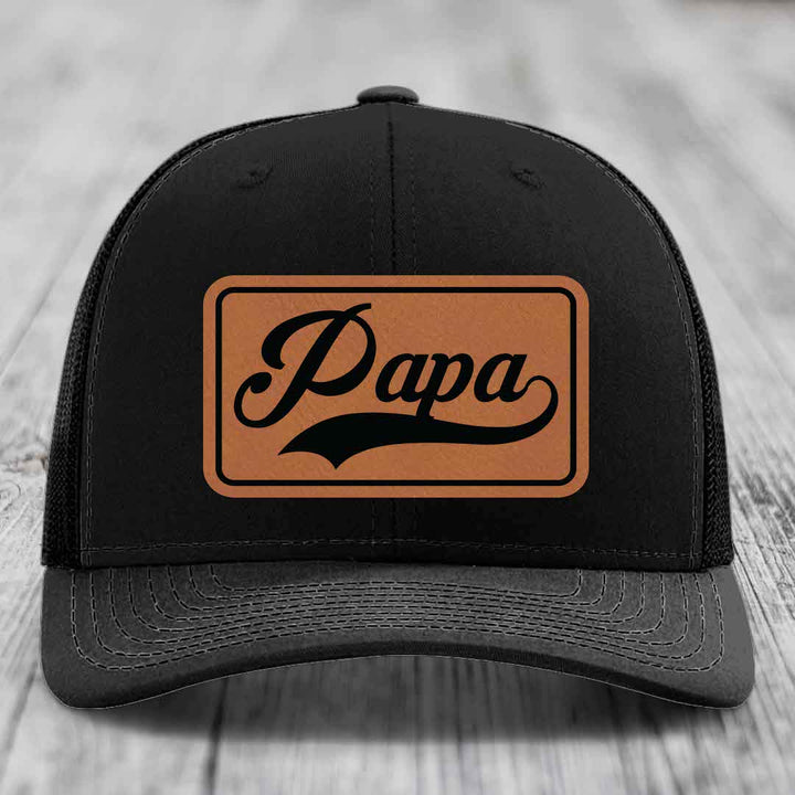 Papa - Leather Patch Hat - Rawhide to Black Patch - Richardson 112 Snapback Trucker Hat