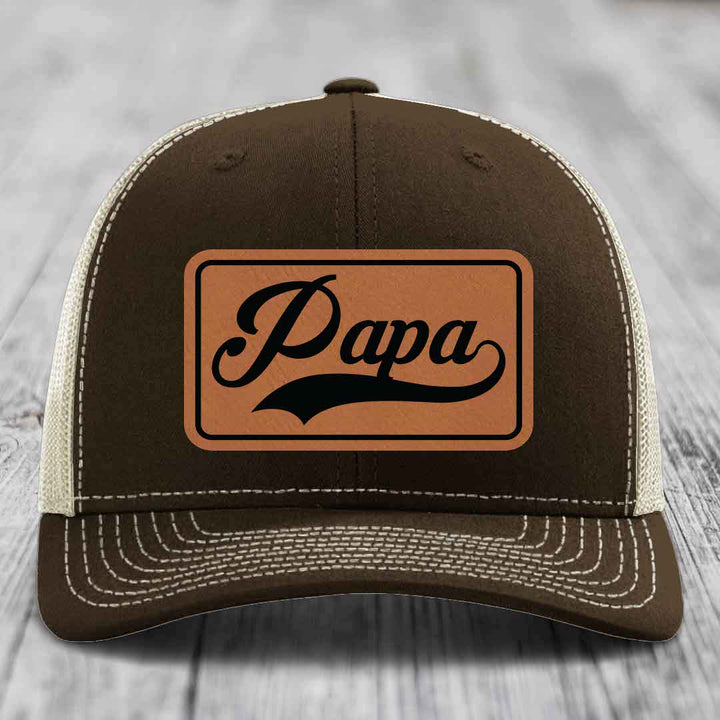 Papa - Leather Patch Hat - Rawhide to Black Patch - Richardson 112 Snapback Trucker Hat