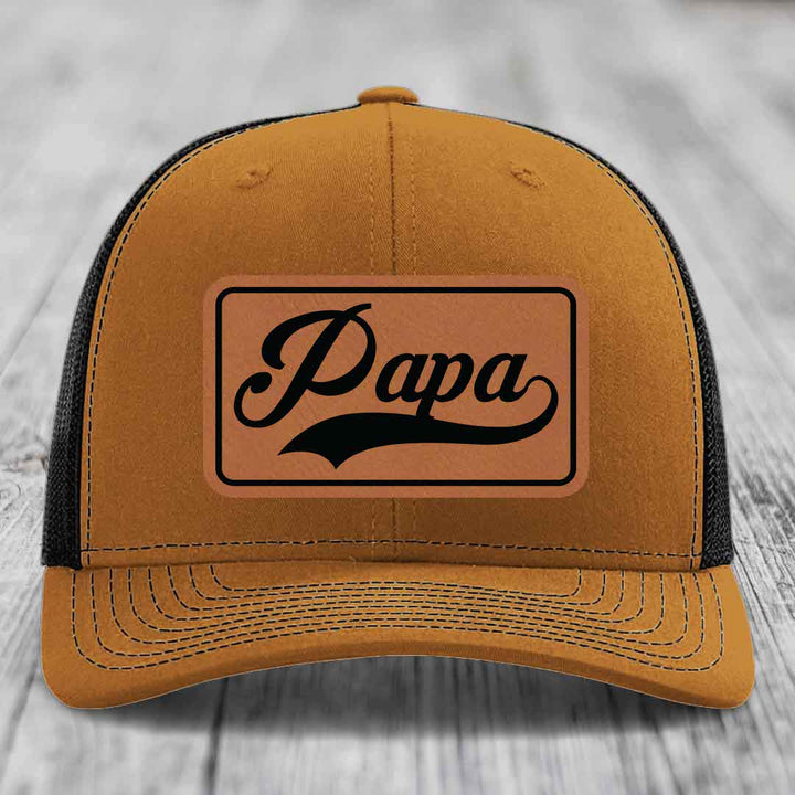 Papa - Leather Patch Hat - Rawhide to Black Patch - Richardson 112 Snapback Trucker Hat