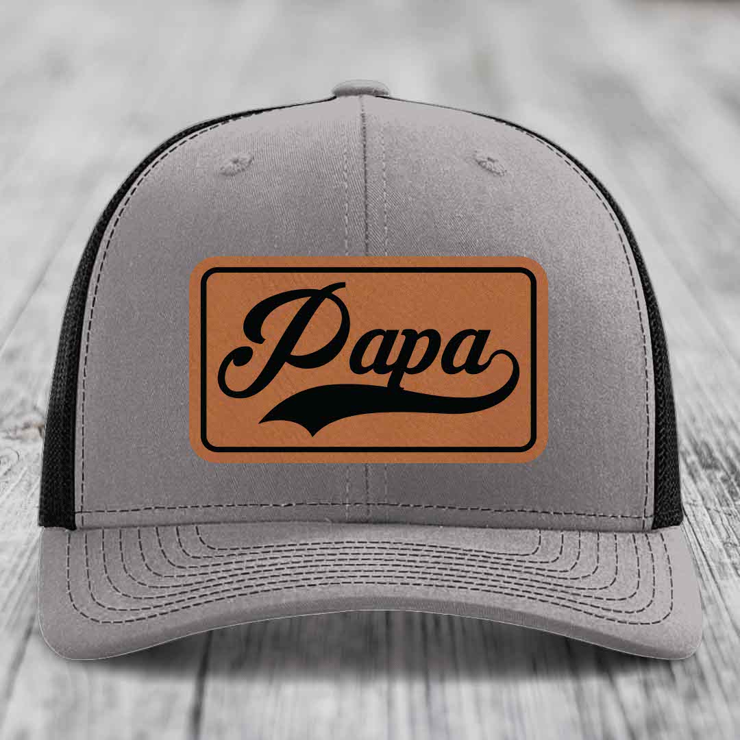 Papa - Leather Patch Hat - Rawhide to Black Patch - Richardson 112 Snapback Trucker Hat