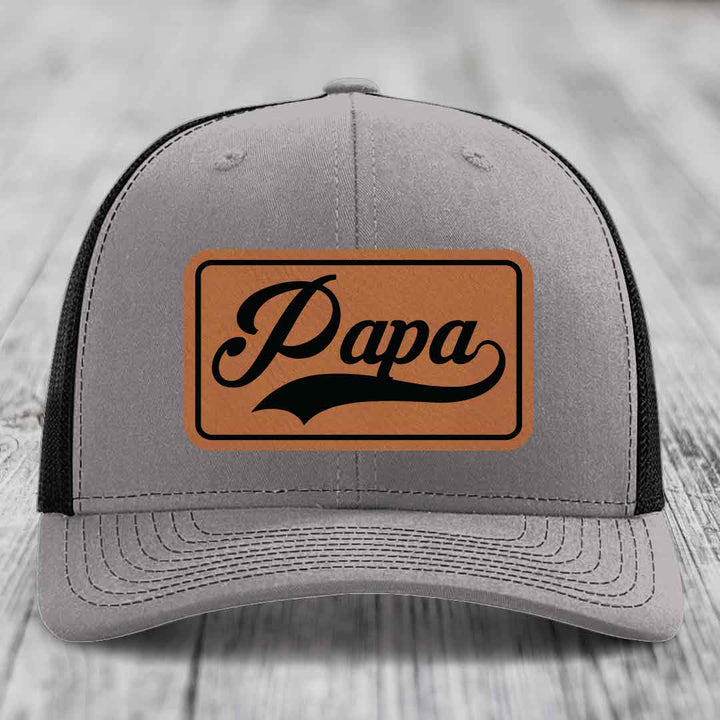 Papa - Leather Patch Hat - Rawhide to Black Patch - Richardson 112 Snapback Trucker Hat