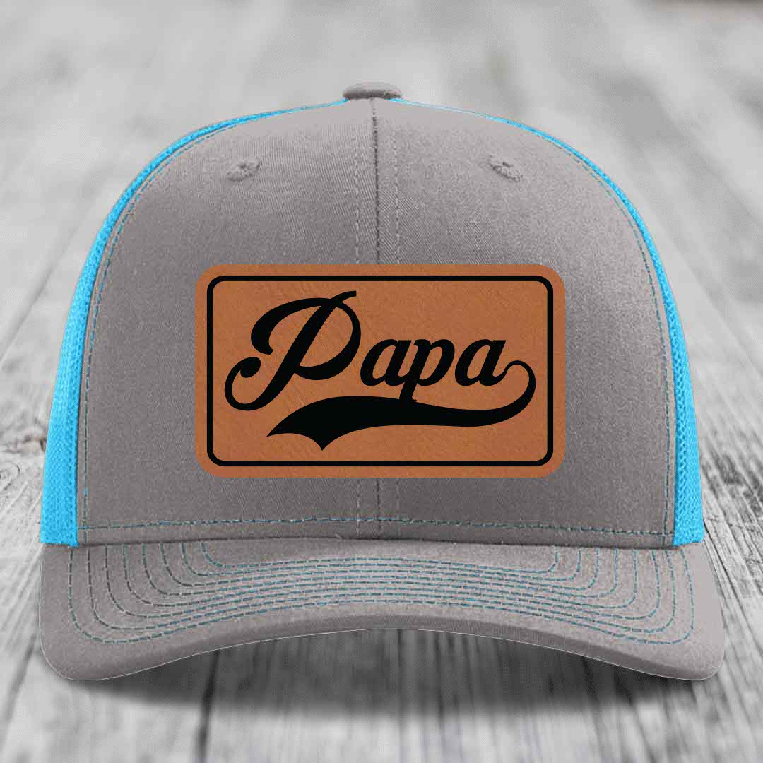 Papa - Leather Patch Hat - Rawhide to Black Patch - Richardson 112 Snapback Trucker Hat