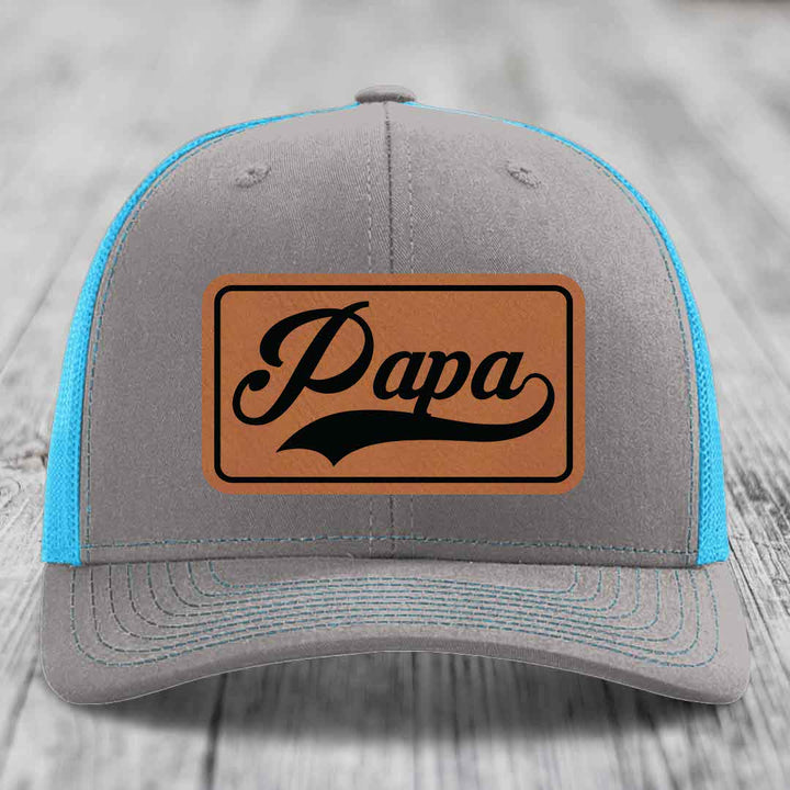 Papa - Leather Patch Hat - Rawhide to Black Patch - Richardson 112 Snapback Trucker Hat