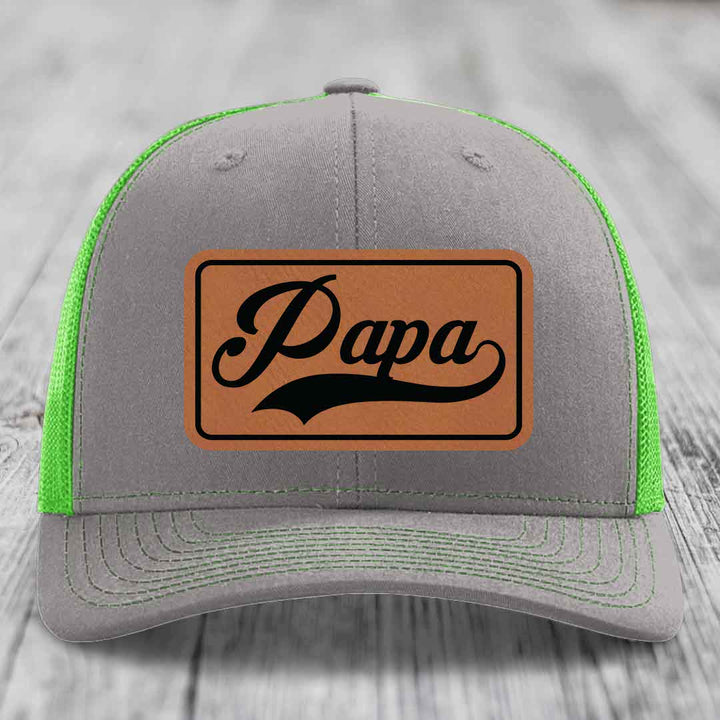 Papa - Leather Patch Hat - Rawhide to Black Patch - Richardson 112 Snapback Trucker Hat