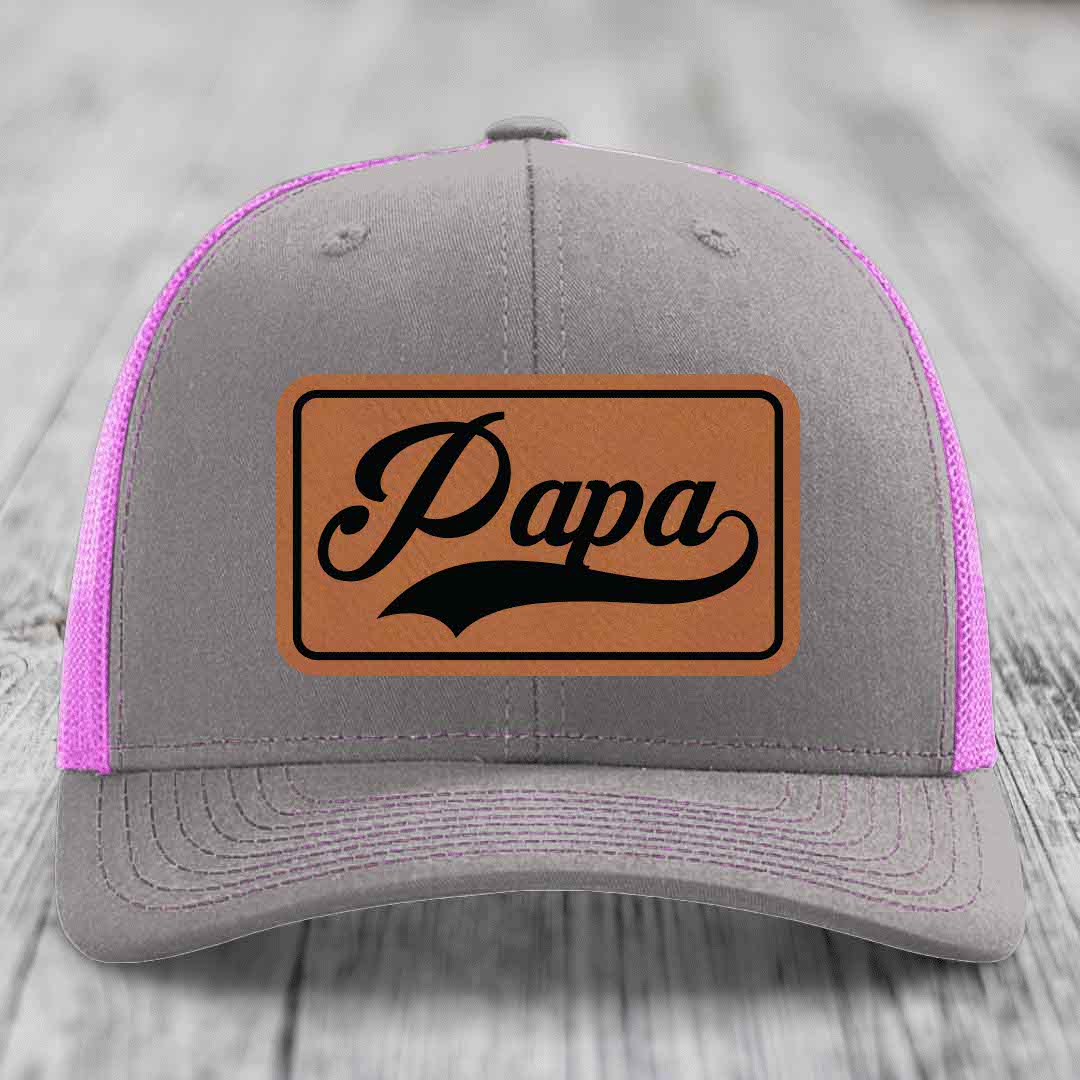 Papa - Leather Patch Hat - Rawhide to Black Patch - Richardson 112 Snapback Trucker Hat