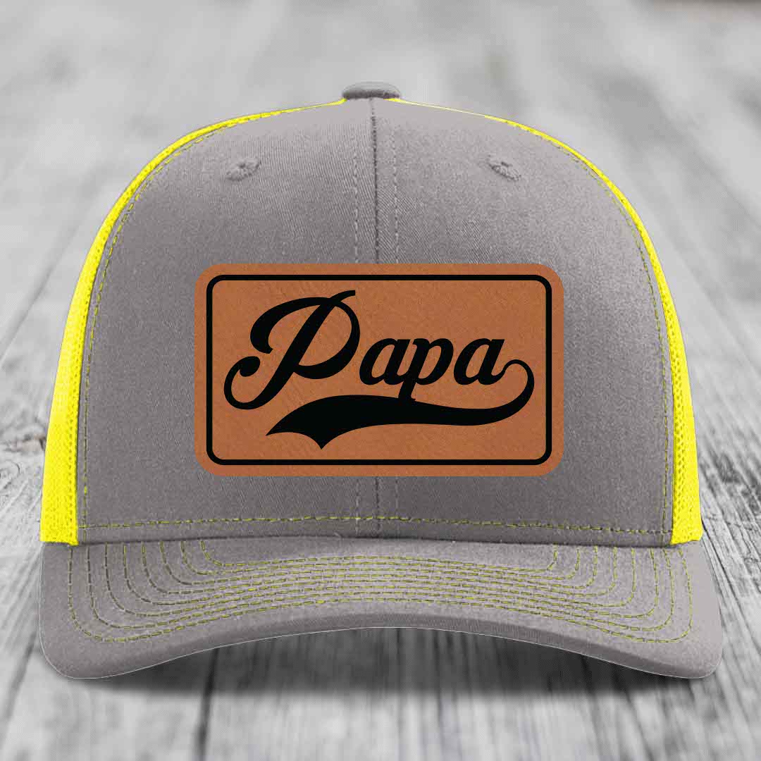 Papa - Leather Patch Hat - Rawhide to Black Patch - Richardson 112 Snapback Trucker Hat