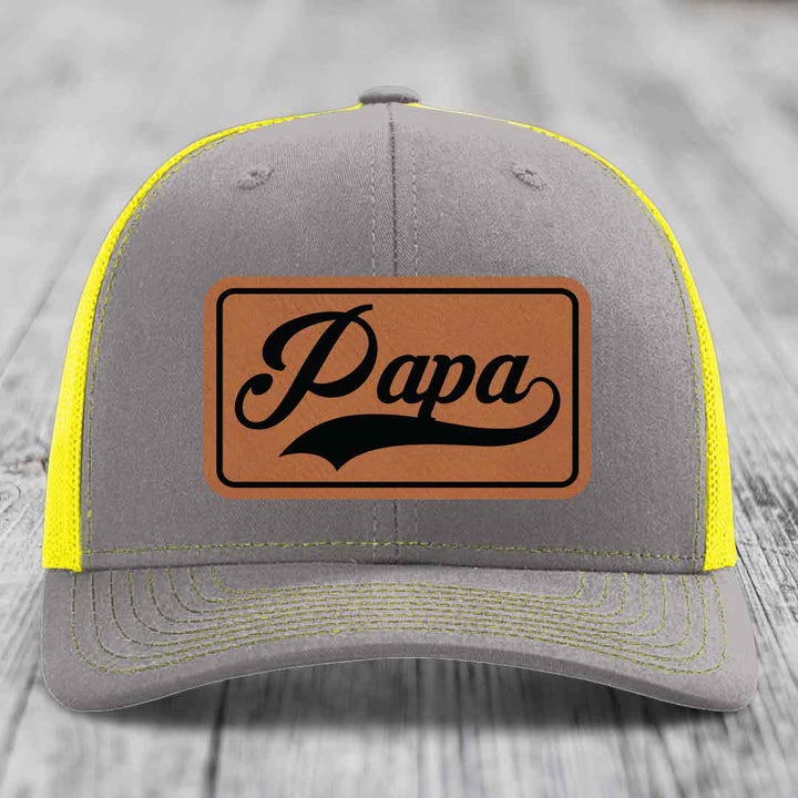 Papa - Leather Patch Hat - Rawhide to Black Patch - Richardson 112 Snapback Trucker Hat