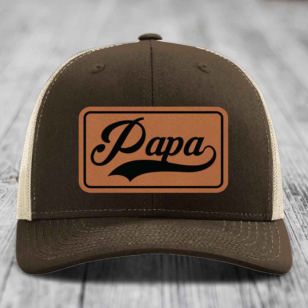 Papa - Leather Patch Hat - Rawhide to Black Patch - Richardson 112 Snapback Trucker Hat