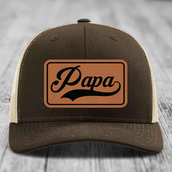 Papa - Leather Patch Hat - Rawhide to Black Patch - Richardson 112 Snapback Trucker Hat