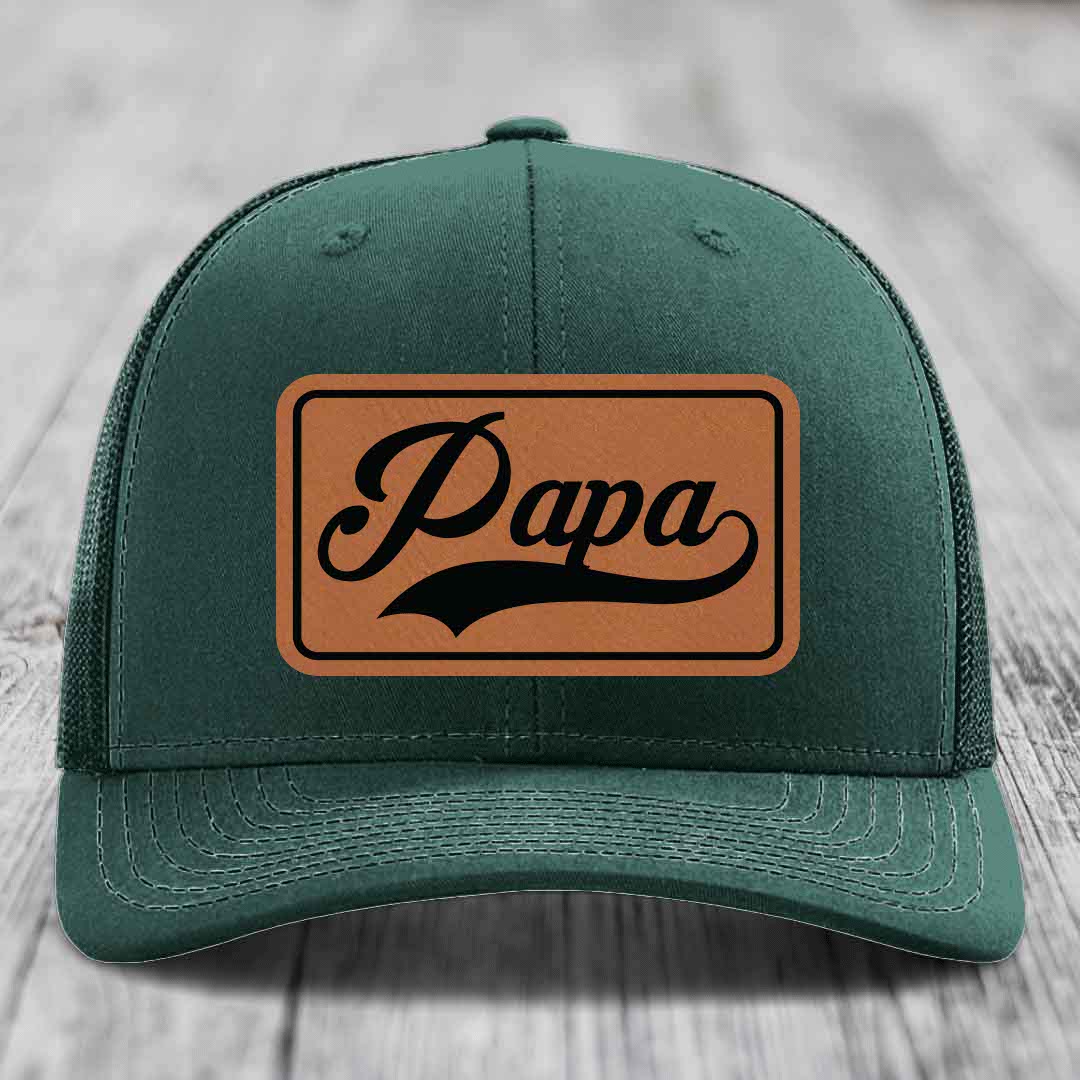 Papa - Leather Patch Hat - Rawhide to Black Patch - Richardson 112 Snapback Trucker Hat