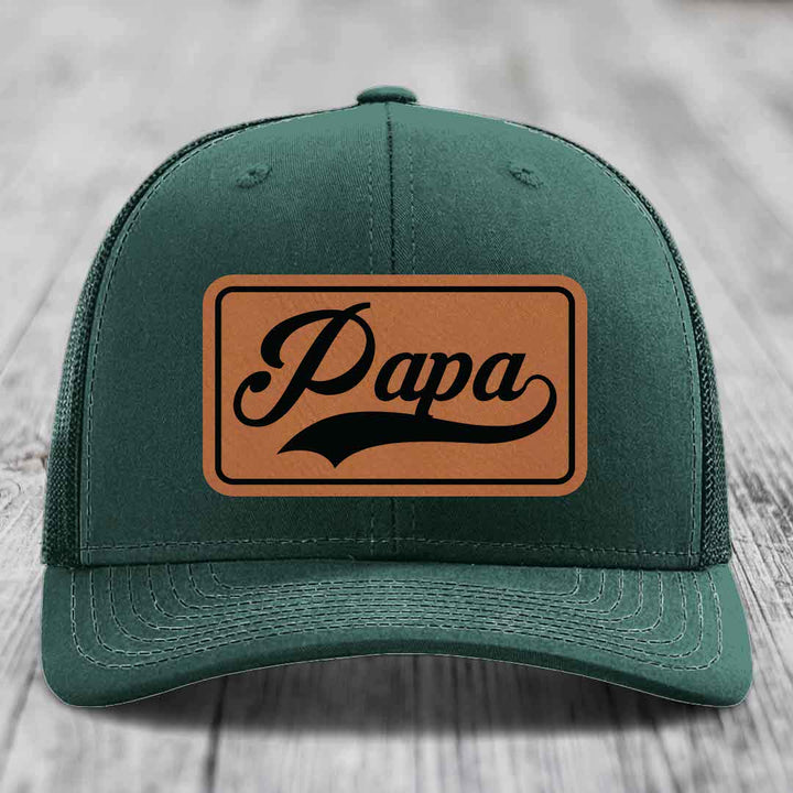 Papa - Leather Patch Hat - Rawhide to Black Patch - Richardson 112 Snapback Trucker Hat
