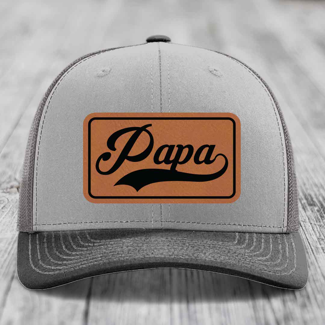 Papa - Leather Patch Hat - Rawhide to Black Patch - Richardson 112 Snapback Trucker Hat