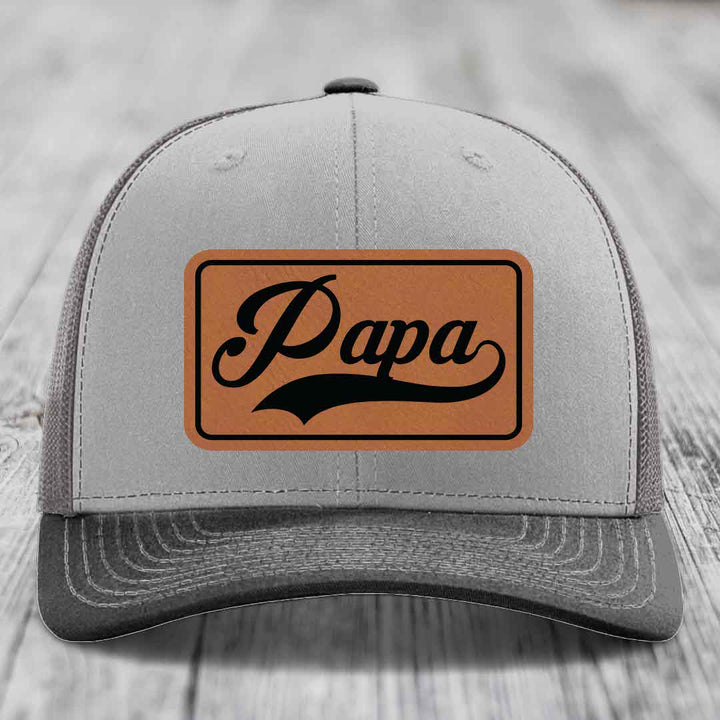 Papa - Leather Patch Hat - Rawhide to Black Patch - Richardson 112 Snapback Trucker Hat