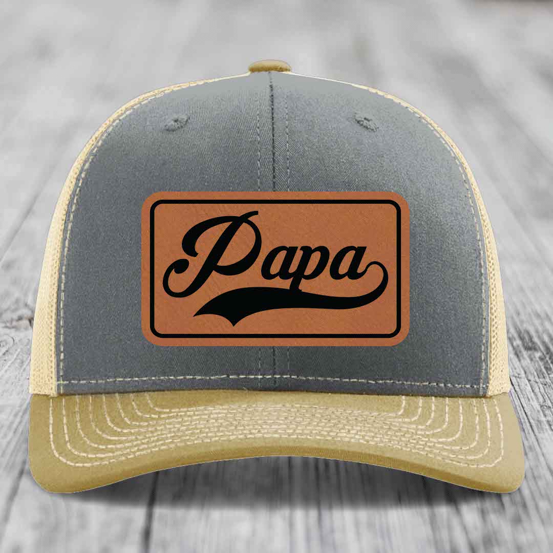 Papa - Leather Patch Hat - Rawhide to Black Patch - Richardson 112 Snapback Trucker Hat