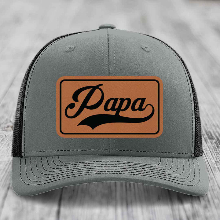 Papa - Leather Patch Hat - Rawhide to Black Patch - Richardson 112 Snapback Trucker Hat
