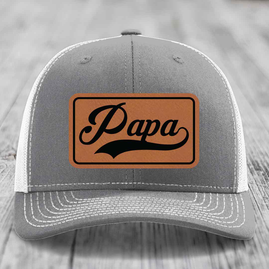 Papa - Leather Patch Hat - Rawhide to Black Patch - Richardson 112 Snapback Trucker Hat