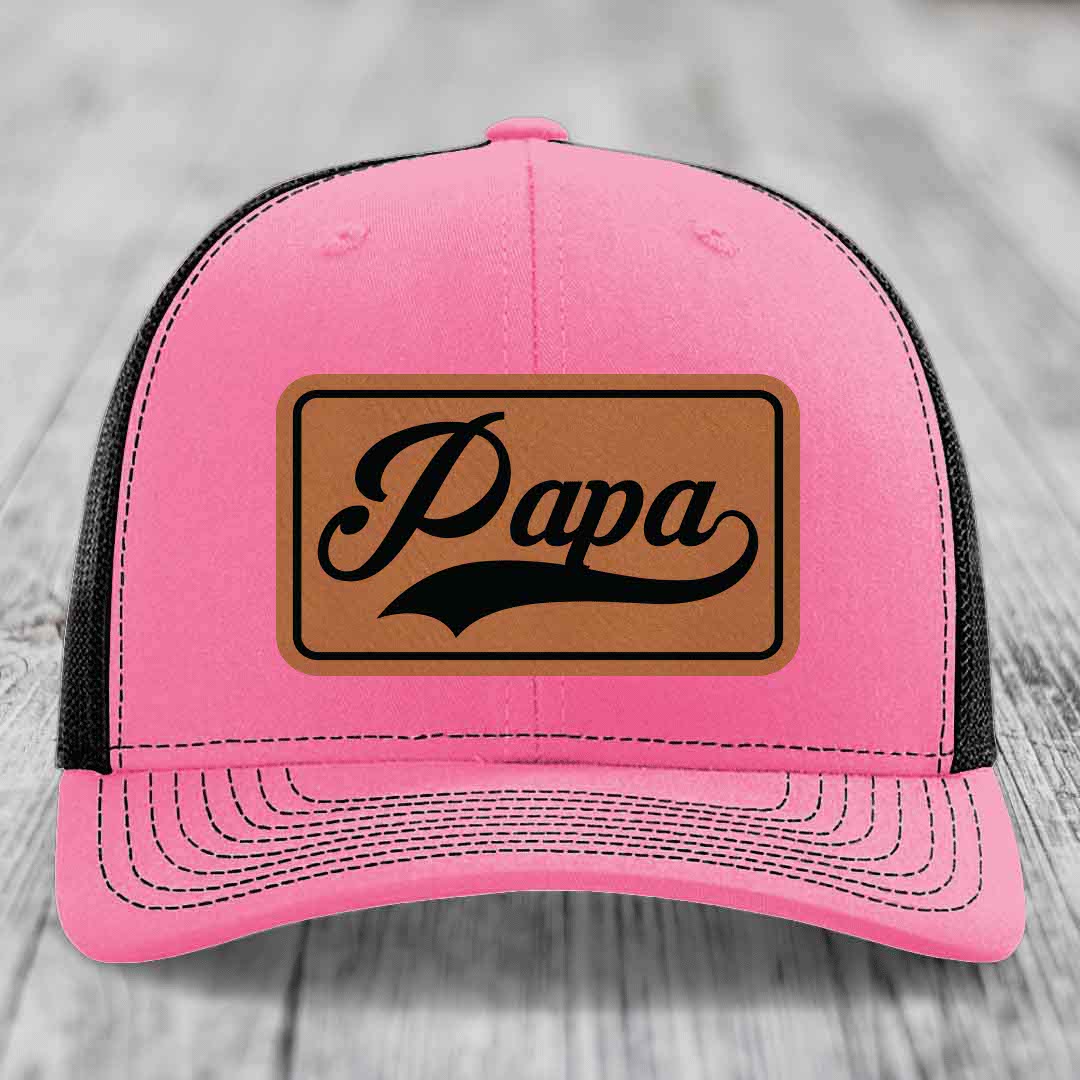 Papa - Leather Patch Hat - Rawhide to Black Patch - Richardson 112 Snapback Trucker Hat