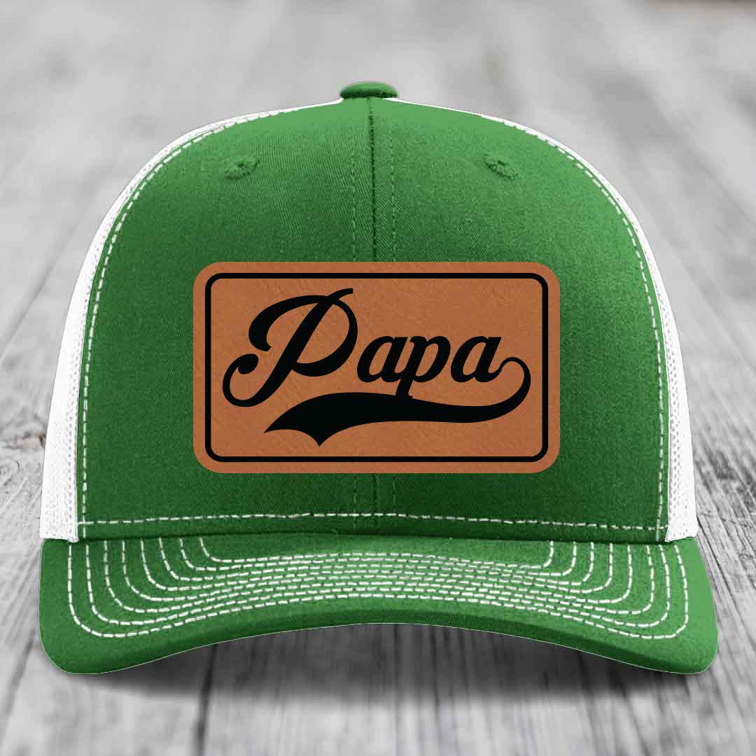 Papa - Leather Patch Hat - Rawhide to Black Patch - Richardson 112 Snapback Trucker Hat