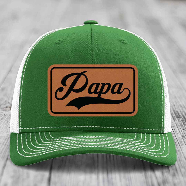 Papa - Leather Patch Hat - Rawhide to Black Patch - Richardson 112 Snapback Trucker Hat