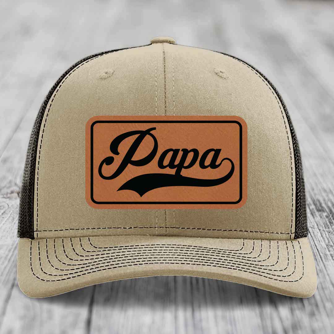 Papa - Leather Patch Hat - Rawhide to Black Patch - Richardson 112 Snapback Trucker Hat