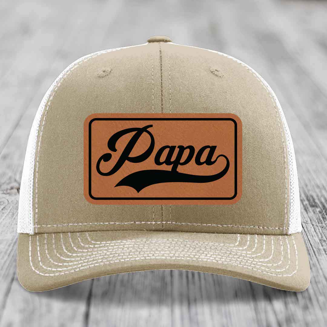 Papa - Leather Patch Hat - Rawhide to Black Patch - Richardson 112 Snapback Trucker Hat