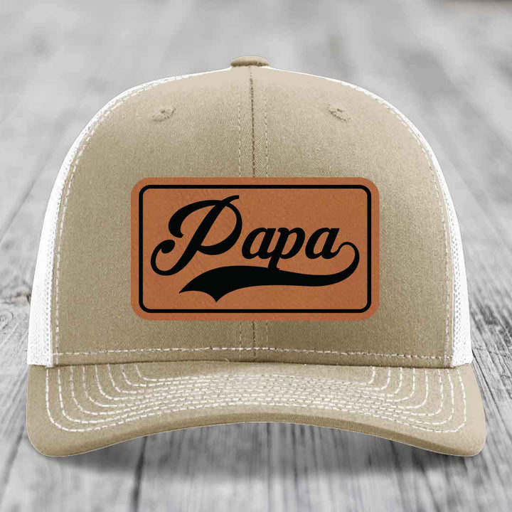 Papa - Leather Patch Hat - Rawhide to Black Patch - Richardson 112 Snapback Trucker Hat