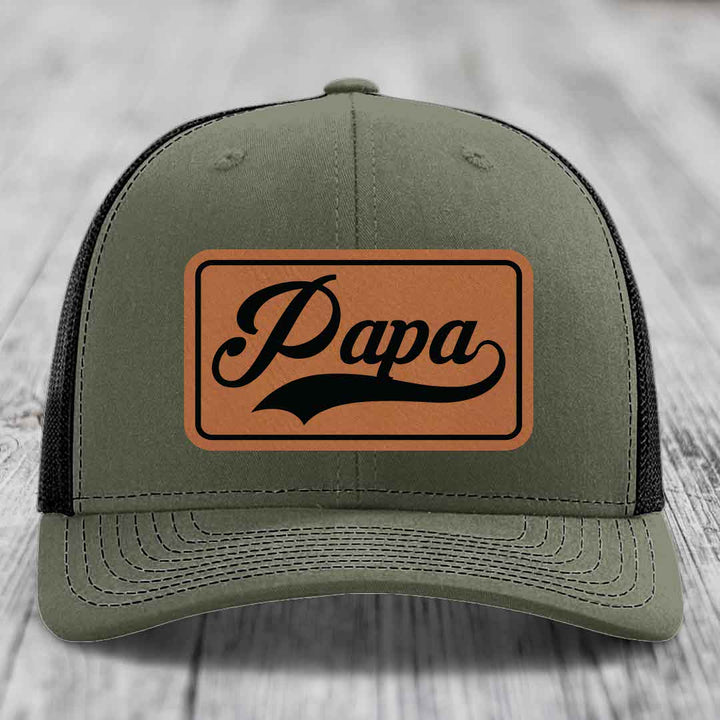 Papa - Leather Patch Hat - Rawhide to Black Patch - Richardson 112 Snapback Trucker Hat