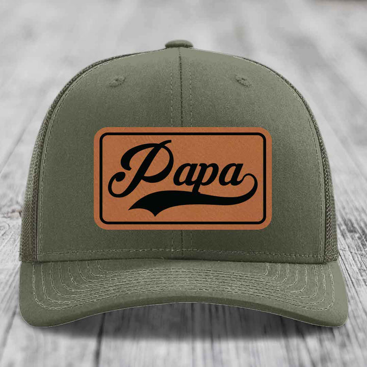 Papa - Leather Patch Hat - Rawhide to Black Patch - Richardson 112 Snapback Trucker Hat