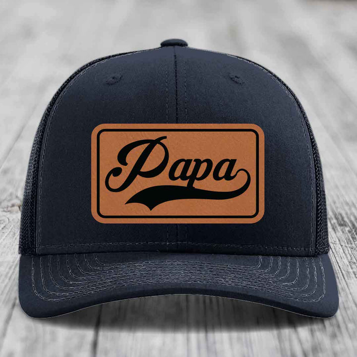 Papa - Leather Patch Hat - Rawhide to Black Patch - Richardson 112 Snapback Trucker Hat