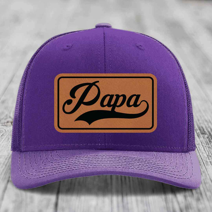 Papa - Leather Patch Hat - Rawhide to Black Patch - Richardson 112 Snapback Trucker Hat