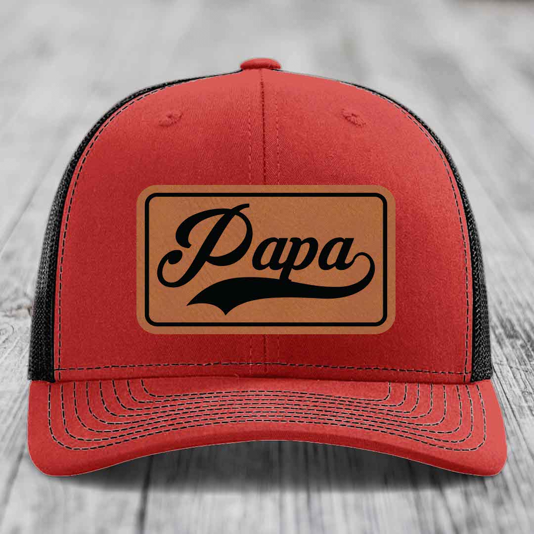 Papa - Leather Patch Hat - Rawhide to Black Patch - Richardson 112 Snapback Trucker Hat