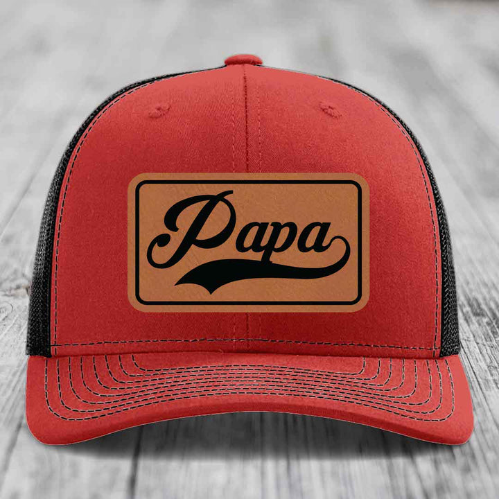 Papa - Leather Patch Hat - Rawhide to Black Patch - Richardson 112 Snapback Trucker Hat
