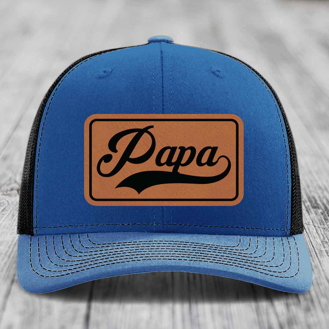 Papa - Leather Patch Hat - Rawhide to Black Patch - Richardson 112 Snapback Trucker Hat