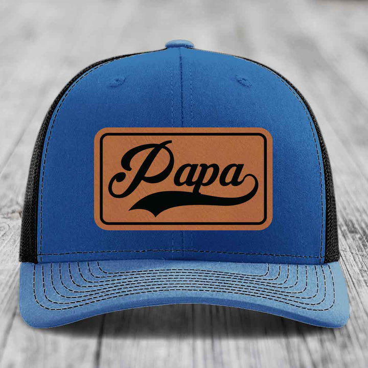 Papa - Leather Patch Hat - Rawhide to Black Patch - Richardson 112 Snapback Trucker Hat