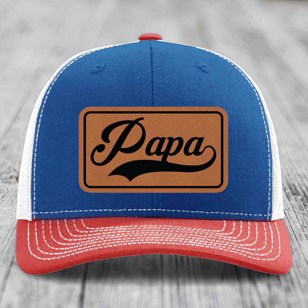 Papa - Leather Patch Hat - Rawhide to Black Patch - Richardson 112 Snapback Trucker Hat