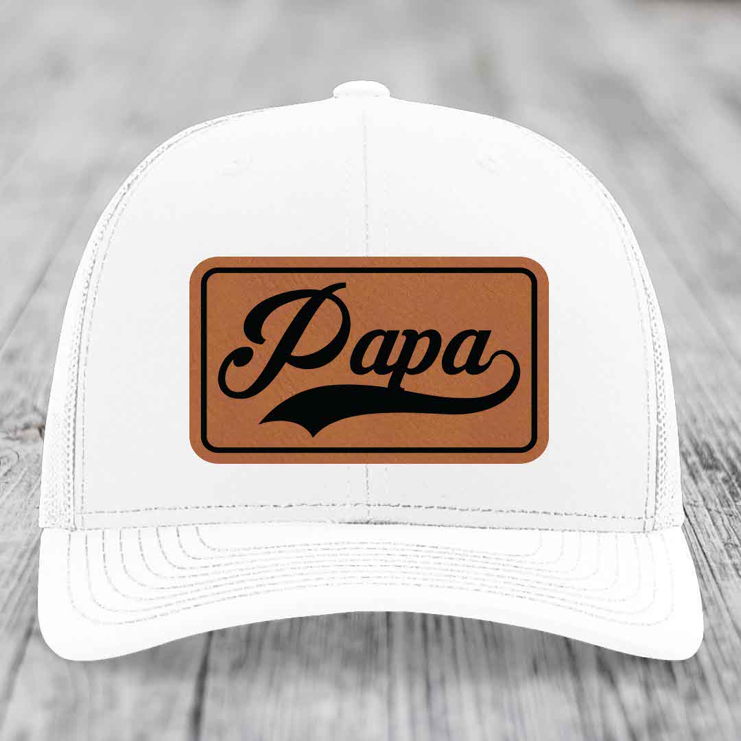 Papa - Leather Patch Hat - Rawhide to Black Patch - Richardson 112 Snapback Trucker Hat