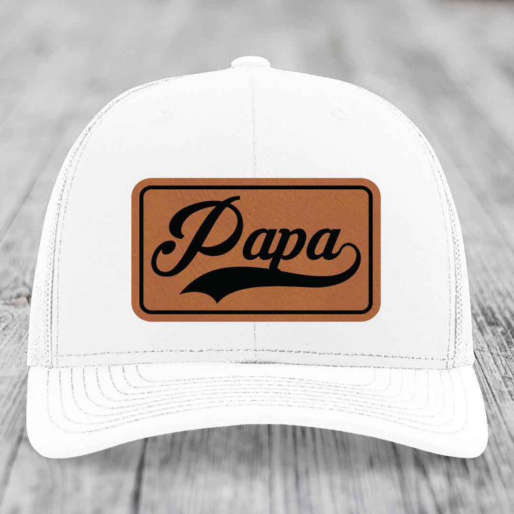 Papa - Leather Patch Hat - Rawhide to Black Patch - Richardson 112 Snapback Trucker Hat