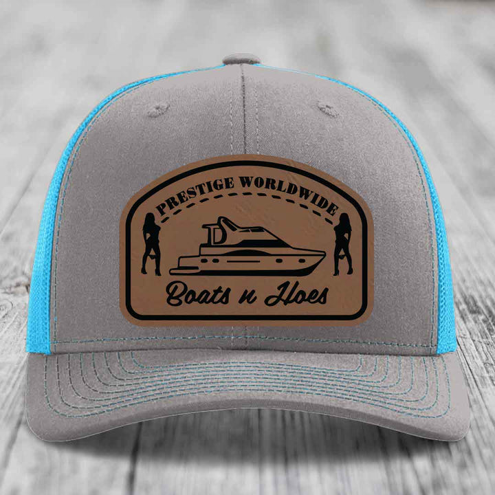 Prestige Worldwide, Boats and Hoes - Leather Patch Hat - Dark Brown to Black Patch - Richardson 112 Snapback Trucker Hat